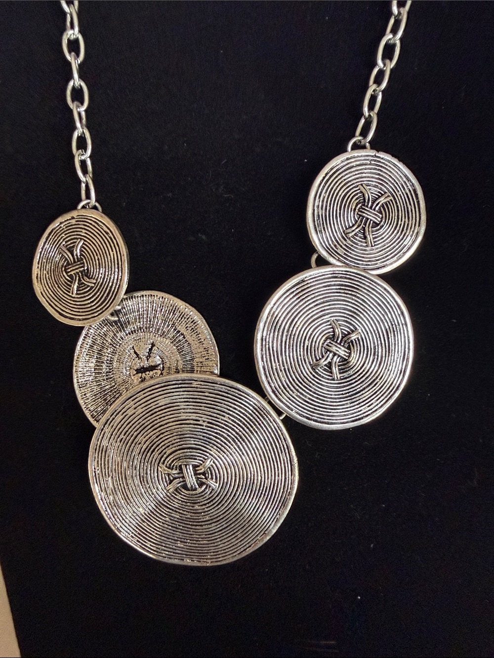 Silver Tone Concentric Circle Statement Necklace - Picture 2 of 3